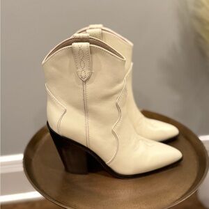 PAIGE Cream Heeled Western Boots